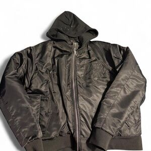 Unisex black bomber Jacket with hood